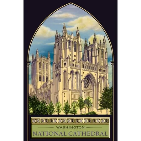 Washington DC National Cathedral Window (24x36 Giclee Gallery Art Print Vivid Textured Wall Decor)