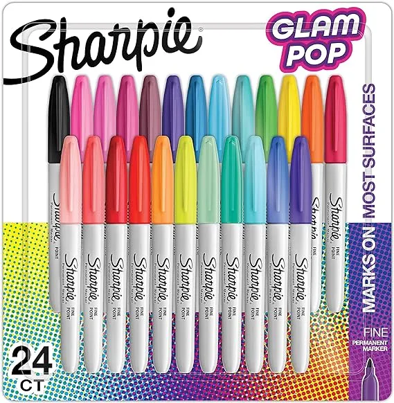 Sharpie Fine Point Permanent Markers - Glam Pop Colors, Set of 24