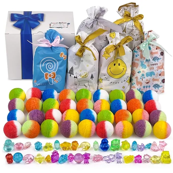 Bath Bombs for Kids 36PCS Hair Ties for Kids Bath Bombs Organic & Natural Bubble Bath Fizzy Spa at Home Relaxing Bath Bombs Gift Set for Kids Birthday Christmas