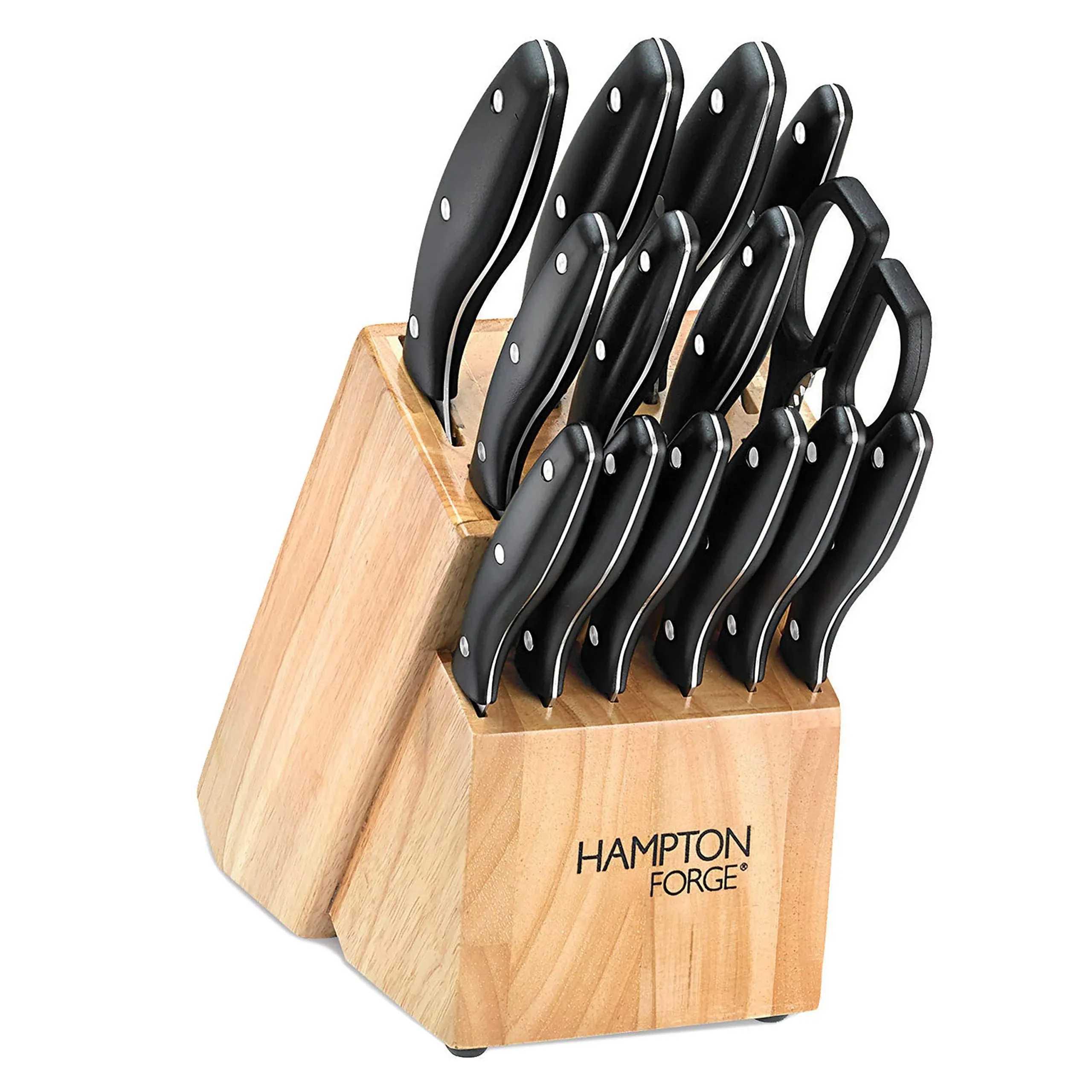 Rochester 15-Piece Stainless Steel Full Tang Triple Rivets Knife Block Set