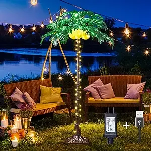 5ft Lighted Palm Tree, 208 LED Artificial Palm Tree Decor with Lighted Coconuts ...