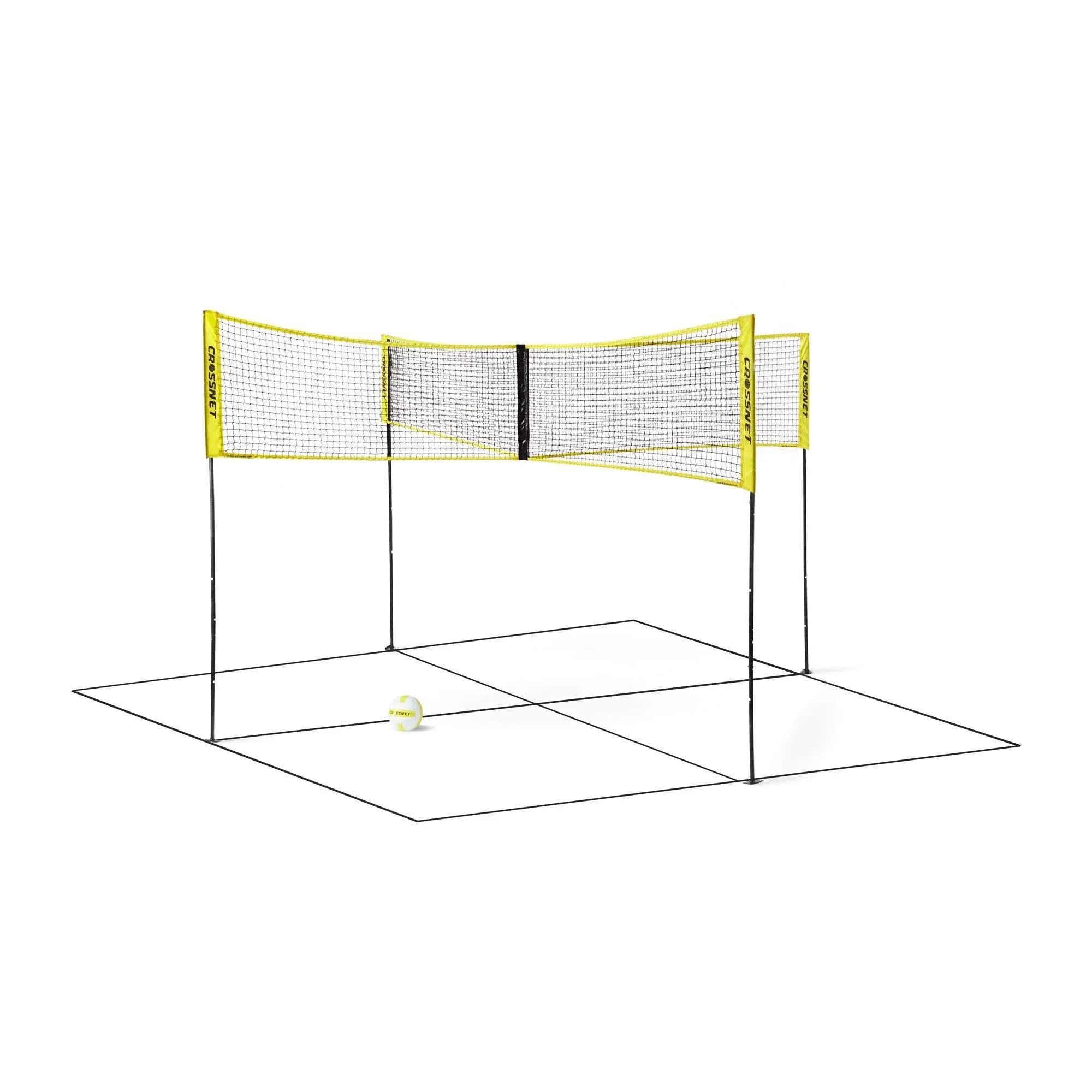 CROSSNET 4-Way Volleyball Net with Carrying Backpack & Ball - 4 Square Volleyball Game Set for Adults and Kids - Quick Assemble Outdoor Game - Backyard Yard Games