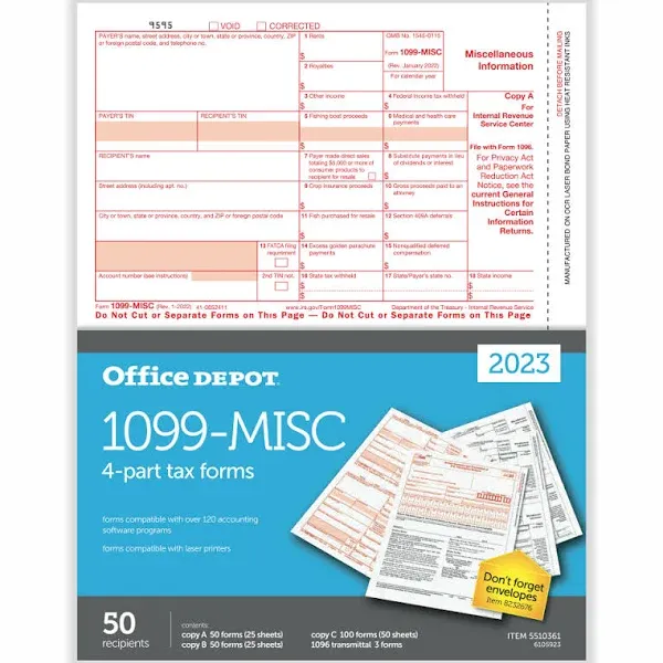 Office Depot Brand 1099-misc Laser Tax Forms 4-Part