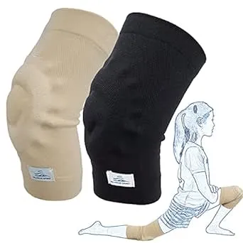 SKATINGSPIRIT Gel Knee Pads (1 Pair), Cushion and Support Knee Cap for Dancing Figure Skating Gymnastic, Youth and Adult (Large) Beige