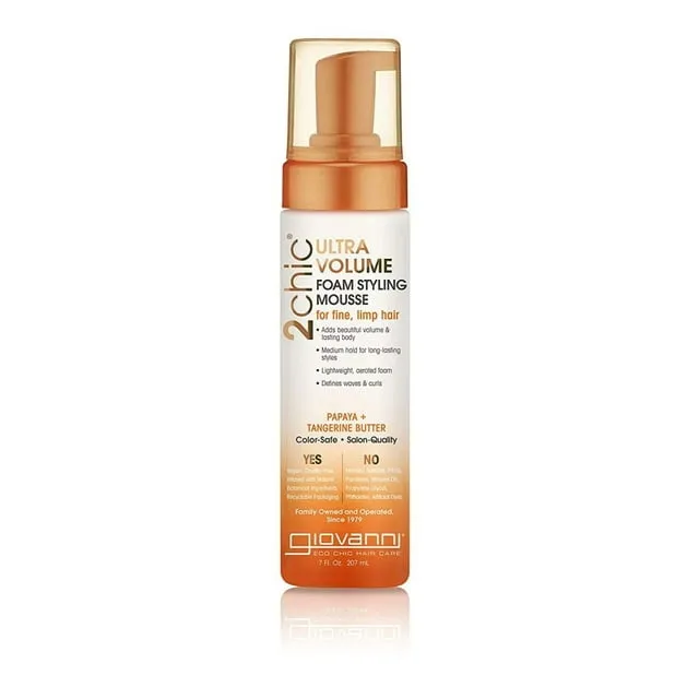 2chic Ultra Volume Tangerine and Papaya Butter Foam Styling Mousse 7 oz By Giova