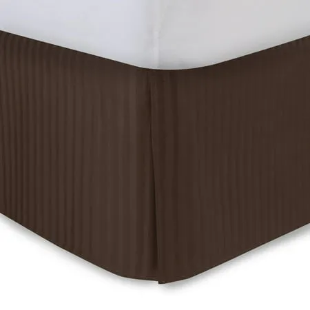 Brown Bed Skirt Twin XL Bed Skirt 18 Inch Drop Tailored/Pleated Striped Bedskirt Dust Ruffle with Split Corners and Platform Solid Poly/Cotton 300TC Fabric