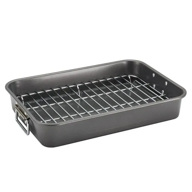 Farberware Bakeware Nonstick Steel Roaster with Flat Rack