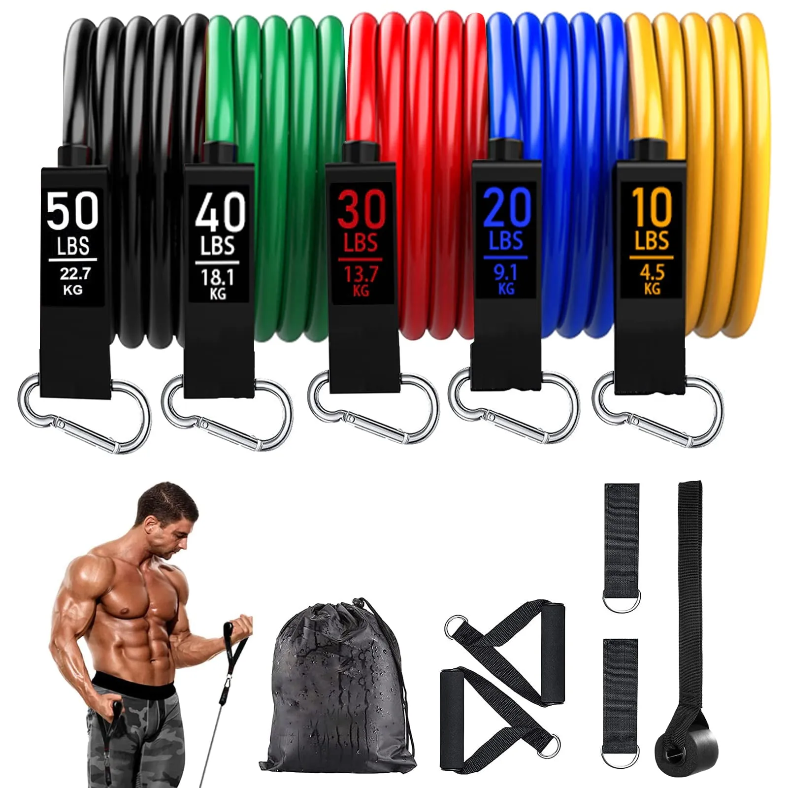 BOB AND BRAD Resistance Bands, Resistance Bands Set for Workout Stackable Up to 125-150 lbs, Exercise Bands with Door Anchor, Ankle Straps, Handles and Carry Case for Strength, Yoga, Gym for Men and Women