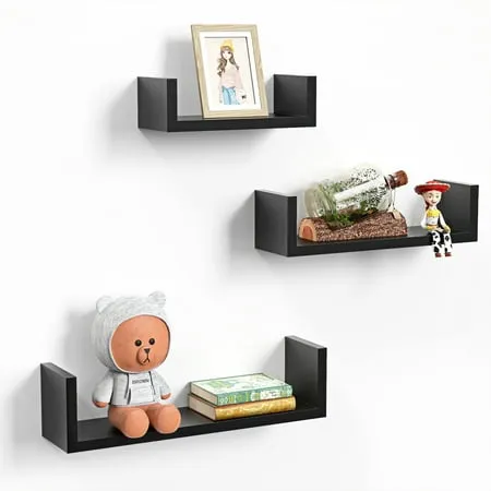 Black 3 Sizes Floating Shelves U-Shaped Wall Shelf for Bedroom/Bathroom/Living Room/Kitchen