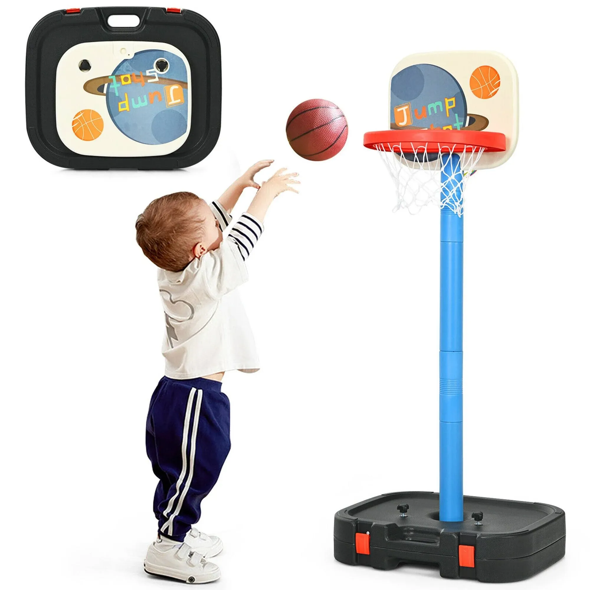 Costway Portable 2 in 1 Kids Basketball Hoop Stand w/Ring Toss Storage Box Black