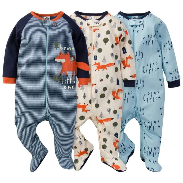 Gerber Baby Boys 3-Pack Sleep 'N Play, Blue Fox, 3-6 Months