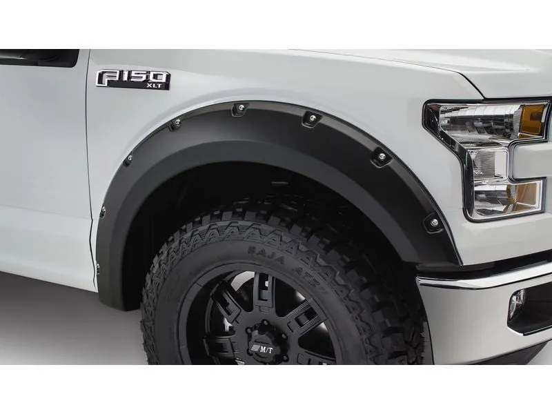 Bushwacker Pocket/Rivet Style Front & Rear Fender Flares | 4-Piece Set, Black, Smooth Finish | 20945-02 | Fits 2018-2020 Ford F-150 (Excludes Models w/ Tech Package)