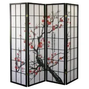 Square Furniture Cherry Blossom Design Room Divider 4 Panel