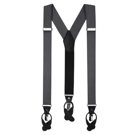 Jacob Alexander Men s Solid Fabric Suspenders Braces Convertible Leather Ends and Clips Y-Back - Charcoal Gray