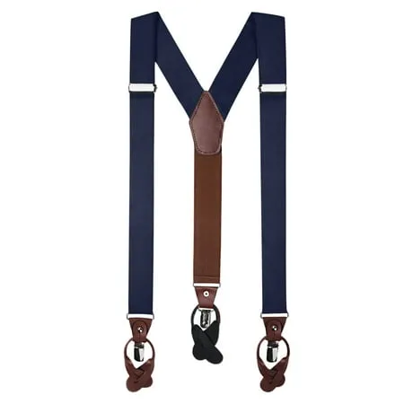 Jacob Alexander Men s Solid Fabric Suspenders Braces Convertible Leather Ends and Clips Y-Back - Navy Blue