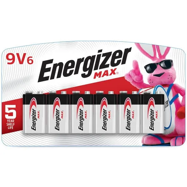 Energizer Max Alkaline 9 Volt Batteries, 6 Pack