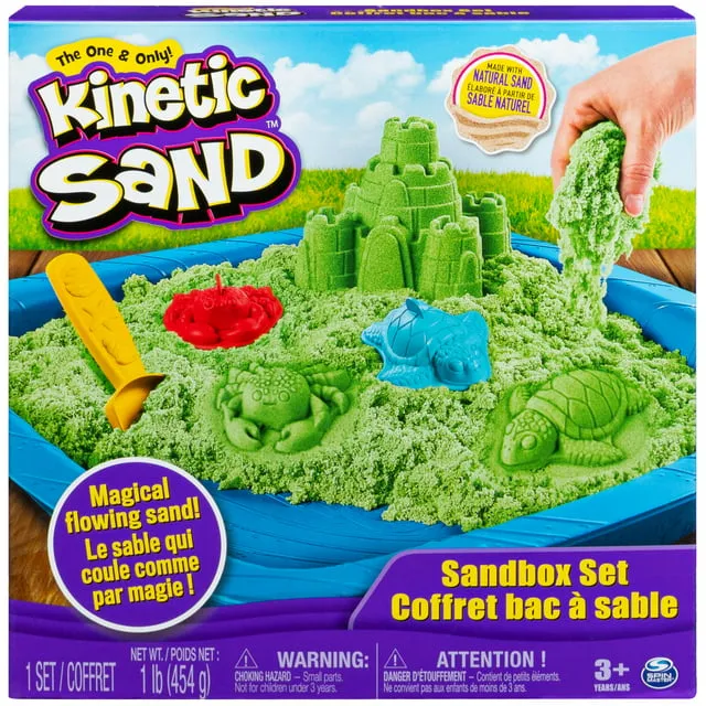 Kinetic Sand, Sandbox Playset with 1lb of Green and 3 Molds, for Ages 3 and up