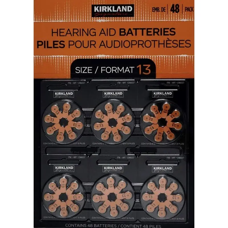 Kirkland Signature Hearing Aid Batteries Size Format 13 1.45 Volt 48 Pk Exp 3/24