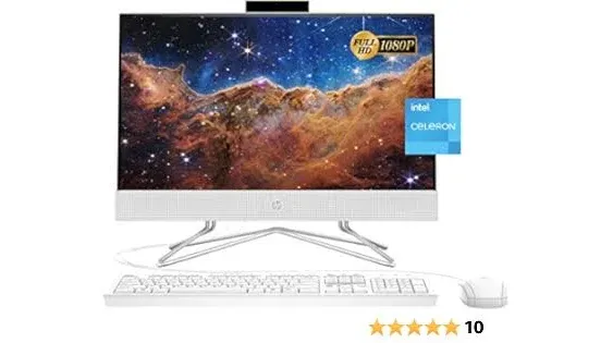 HP 2022 Newest All-in-One Desktop, 21.5" FHD Display, Intel Celeron J4025 Processor, 8GB RAM, 512GB PCIe SSD, Webcam, WiFi, HDMI, RJ-45, Wired Keyboard&Mouse, Windows 11 Home, White