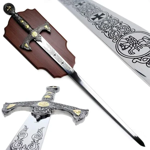 45&#034; Crusader Medieval Sword With Wall Display Plaque. For Wall Decoration Collec