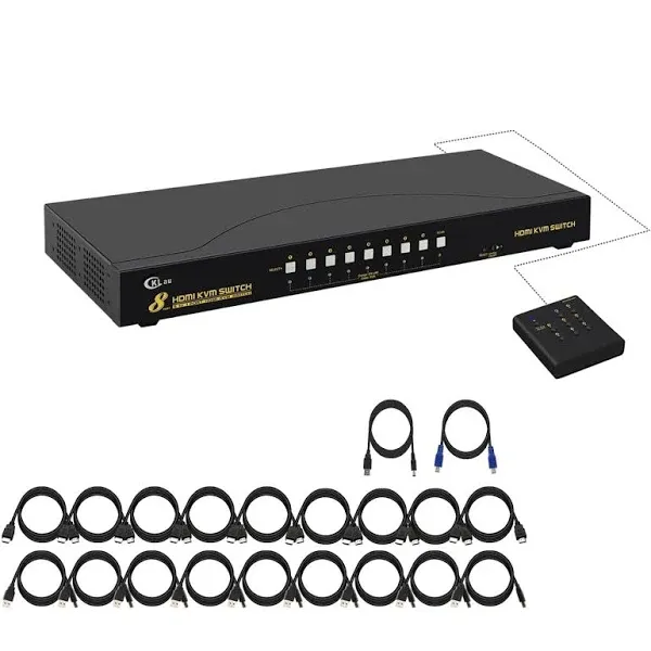 CKLau 4Kx2K 8 Port HDMI KVM Switch with Cables and USB 2.0 Hub, Rack Mount KVM ...