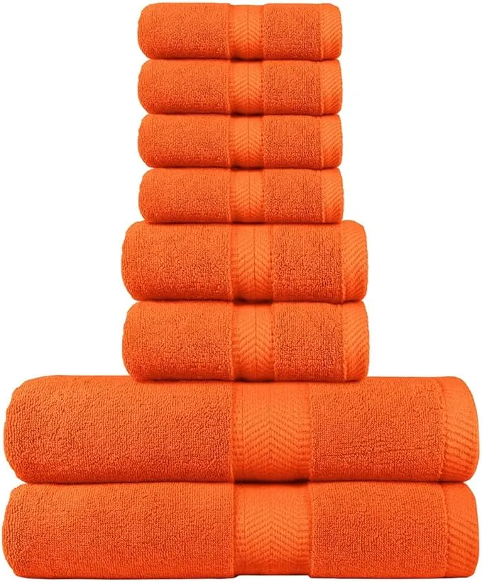 by Lora Terry Towels Bath Towel Hand Towel and Washcloth Orange Set of 8