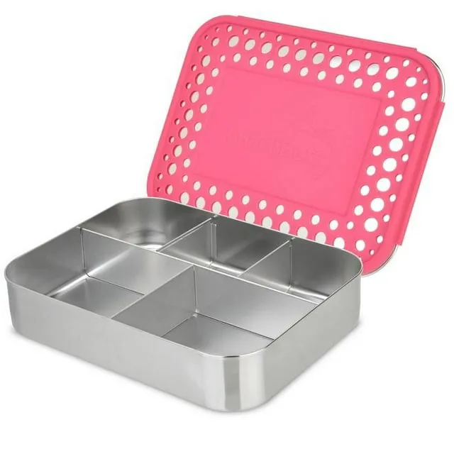 LunchBots Large Cinco Stainless Steel Lunch Container - Five Section Design Holds a Variety of Foods - Metal Bento Box for Kids or Adults - Dishwasher Safe - Stainless Lid - All Stainless