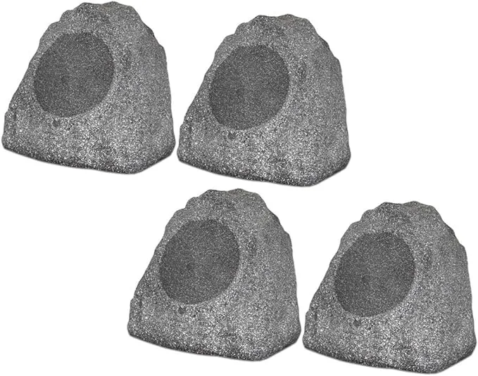 Theater Solutions 4R8G Outdoor Granite 8" Rock 4 Speaker Set for Deck Pool Spa ...