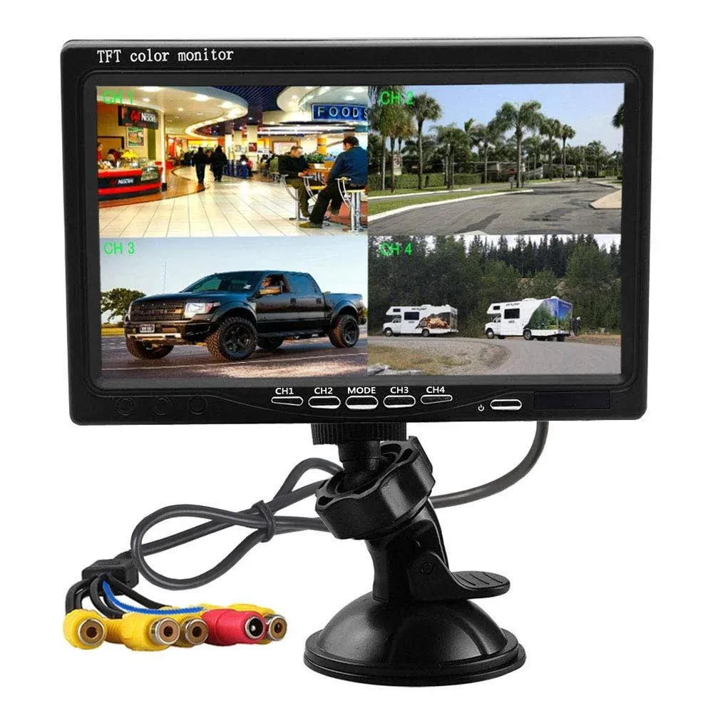 Hikity Quad Split Monitor 7 inch HD Screen TFT LCD Video Displays for Home CCTV