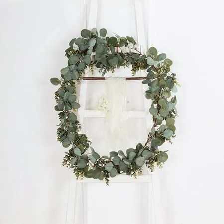 Efavormart 6 ft Frosted Green Faux Eucalyptus Garland with Ivory Roses, Flower ...