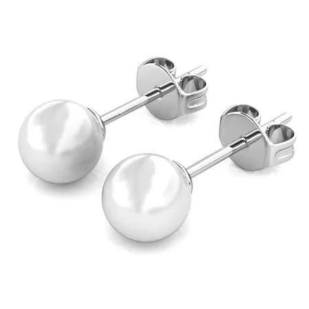 Cate & Chloe Vivienne 18k White Gold White Round Pearl Stud Earrings for Women, Gift for Her