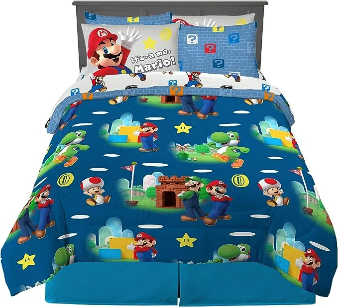 Toddlers Bedding Comforter Set 7 Pieces Full Mario Super Soft for Little Boys