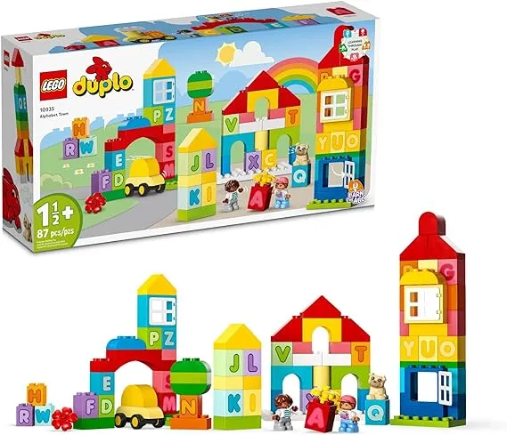 LEGO DUPLO Classic Alphabet Town 10935, Educational Early Learning Toys for Babies & Toddlers, Learn Colors, Letters and Shapes with Large Bricks, Interactive Building Toy for Preschool Kids