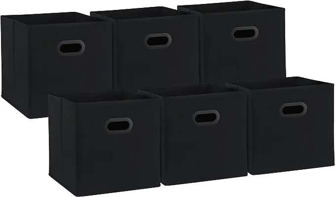 Pomatree 13x13x13 Storage Cube Bins - 6 Pack | Large and Sturdy, Dual Plastic Handles | Cube Storage Bins | Foldable, Closet and Storage Fabric Bin