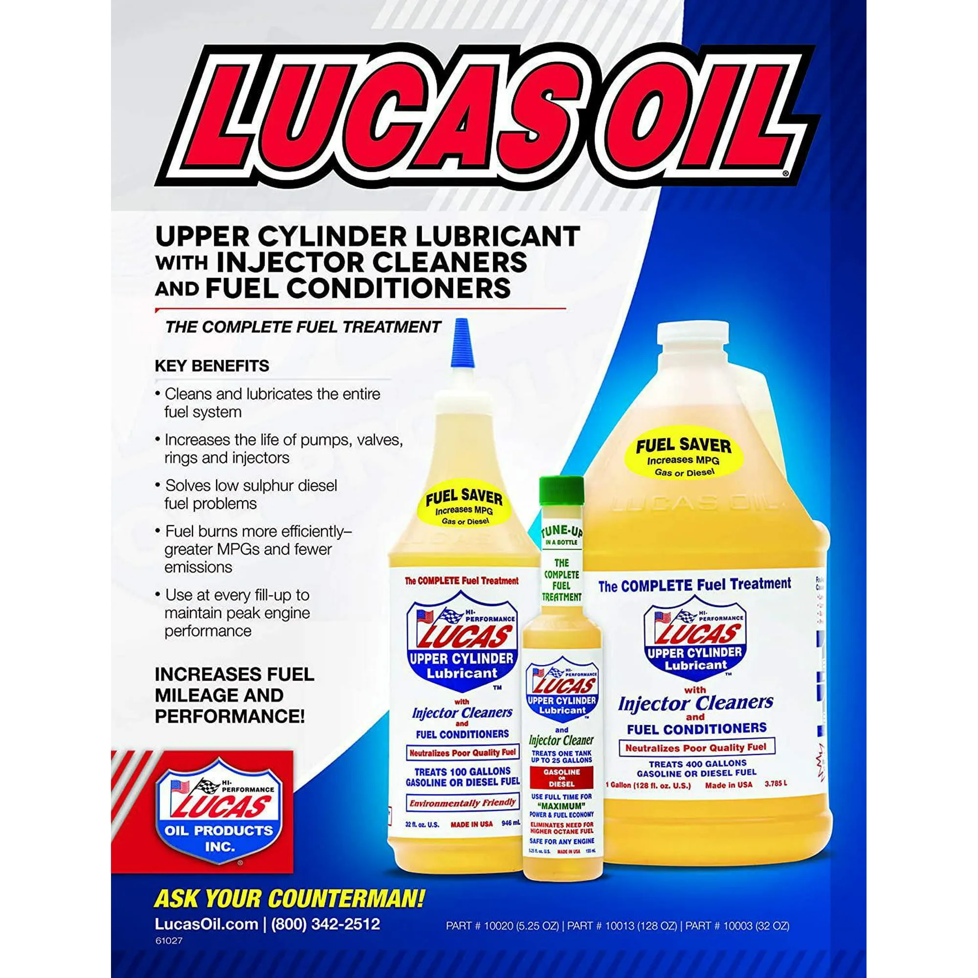 Lucas Oil Products Lucas Oil Upper Cylinder Lubricant Fuel Treatment Additive 1-Quart | 1 Quart Lucas Upper Cylinder | 10003