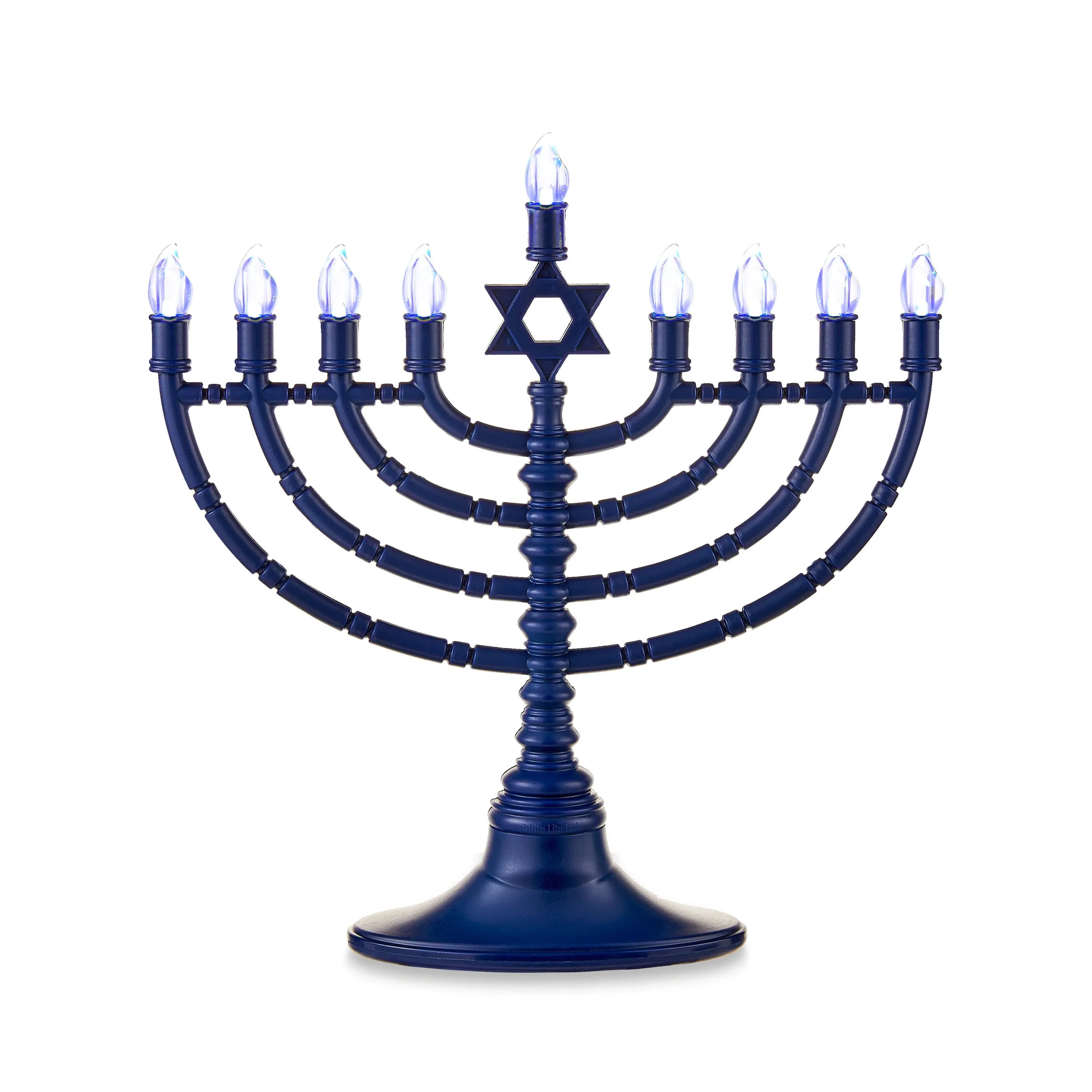 Rite Lite Blue Plastic Electric LED Low Voltage Chanukah Menorah with Clear Bulbs - Hanukkah Menorah Battery or USB Powered - Includes a Micro USB 4' Charging Cable