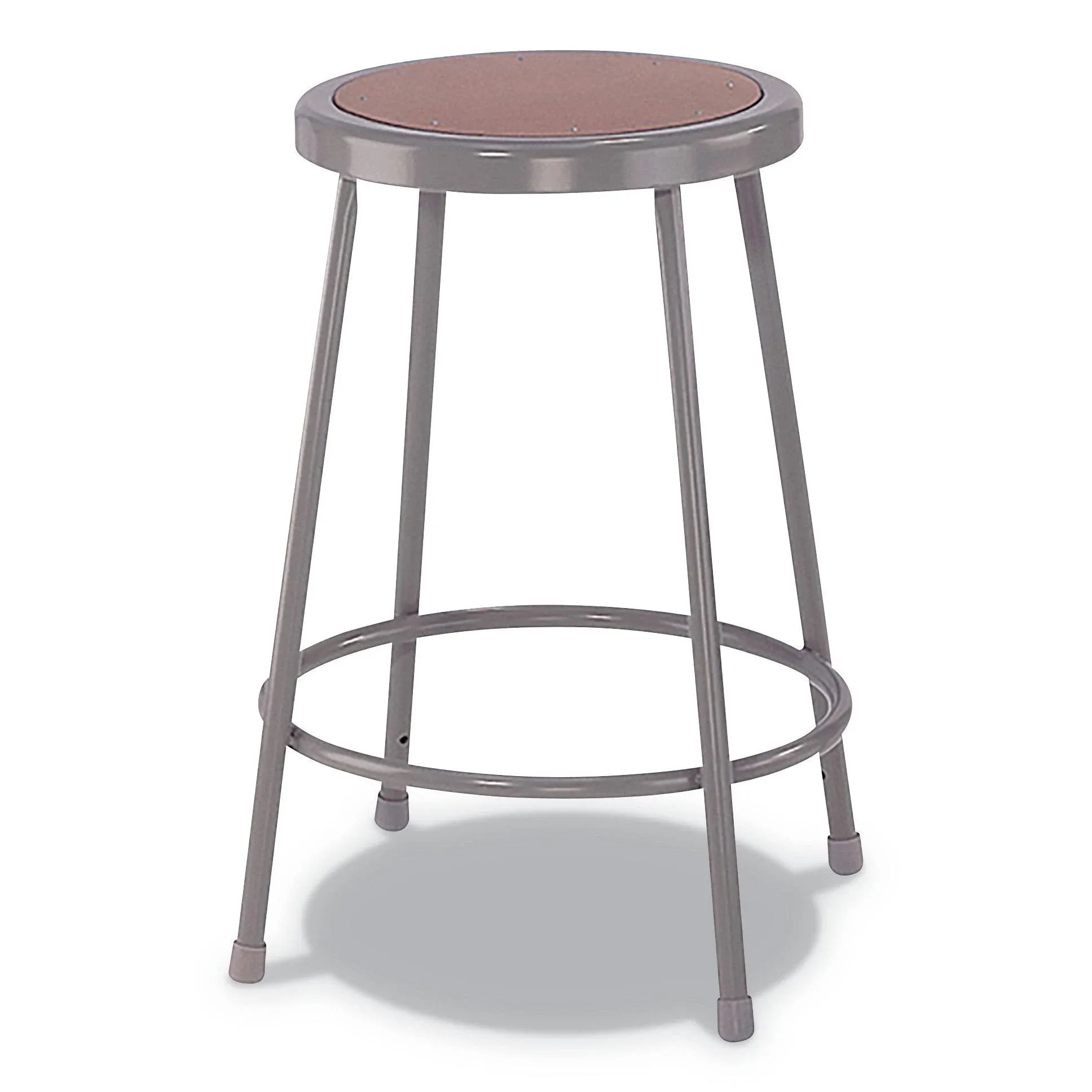 Alera - Industrial Metal Shop Stool, Backless, Supports Up to 300 lb, 30" Seat Height, Brown Seat, Gray Base