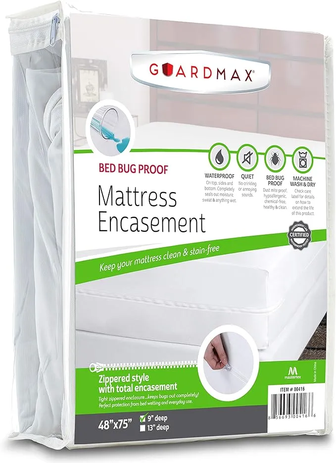 Guardmax Zippered Mattress Protector - RV Size - 100% Waterproof and Bed Bug Proof Mattress Encasement - Stretches to 11 Inches for Snug Fit. Mattress Cover is Soft, Breathable, & Hypoallergenic