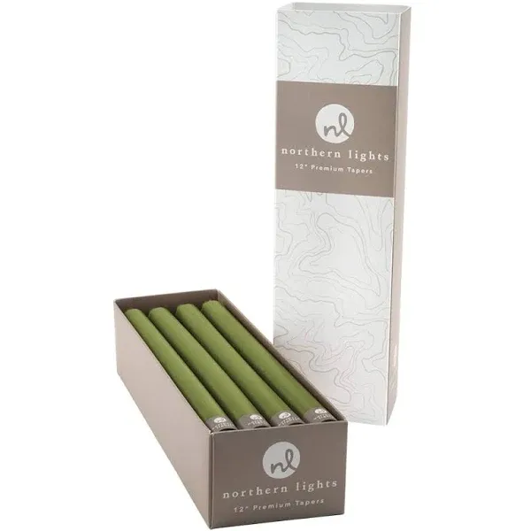 Northern Lights Candles NLC Premium Tapers 12pc Moss Green 12 inch