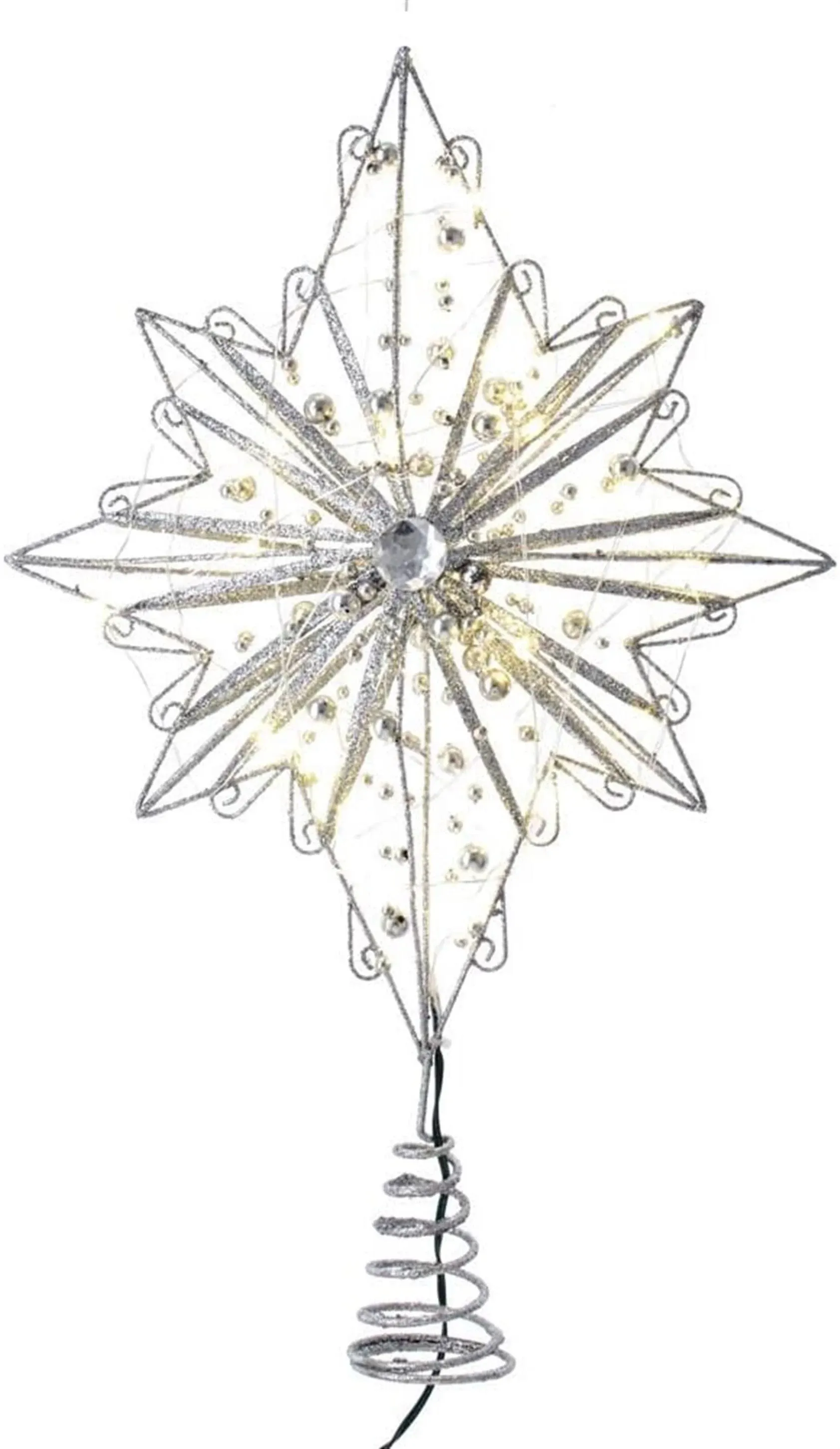 Kurt Adler 15.5-inch 30-Light Fairy Light Silver Star Tree Topper