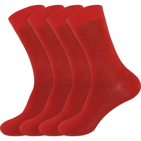 Men s Thin Rayon from Bamboo Fiber Moisture Wicking Luxury Antibacterial Casual Dress Mid-Calf Socks - Cherry Red - 4prs Size 6-10