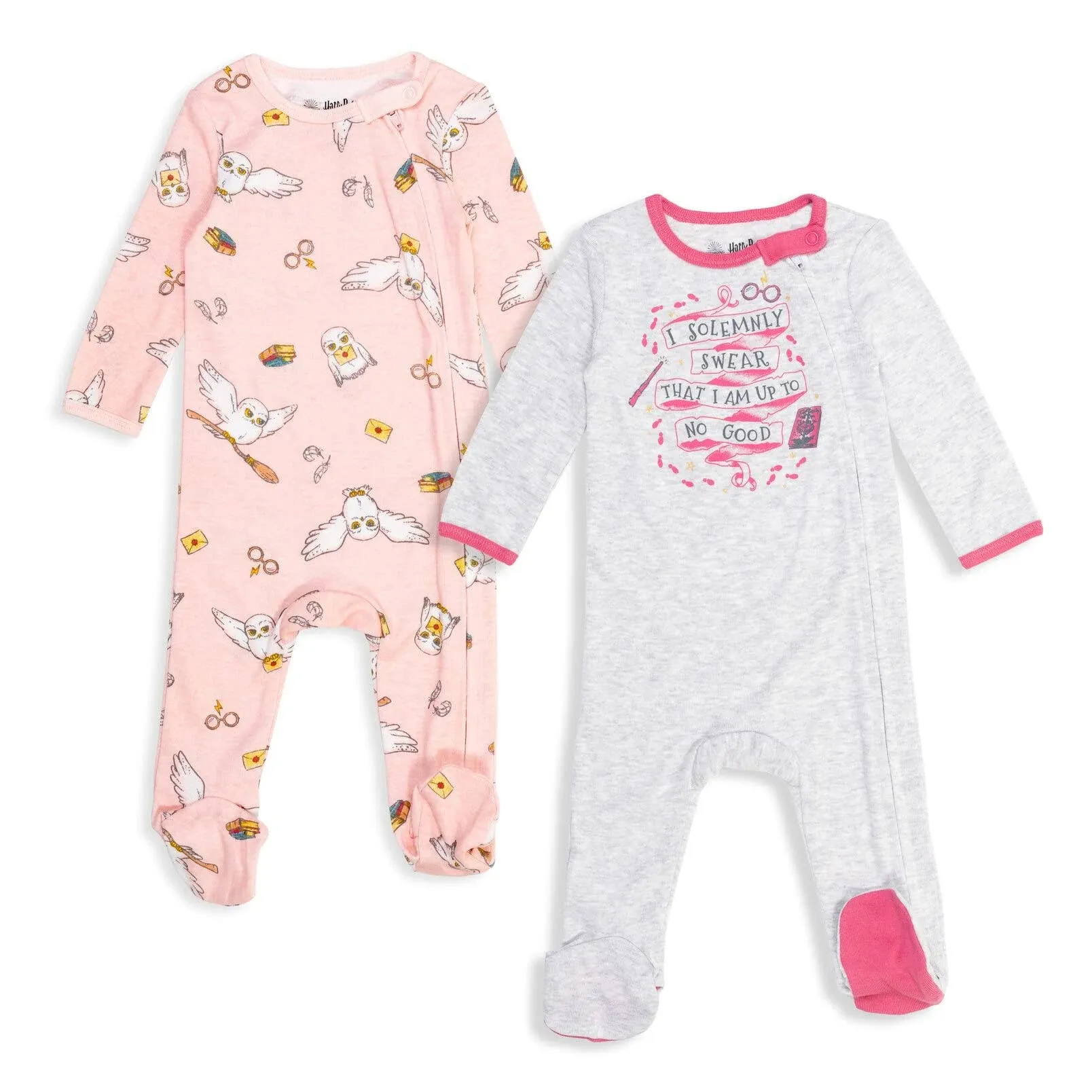 Harry Potter Hedwig Owl Infant Baby Girls 2 Pack Sleep N' Play Coveralls Pink ...