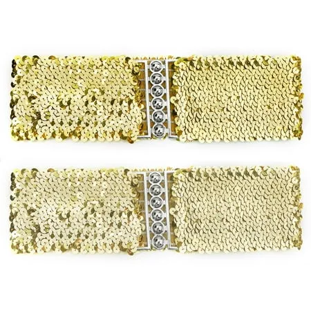 Uxcell Ladies Sequins Decor Metal Interlooking Buckles Elastic Waist Belt