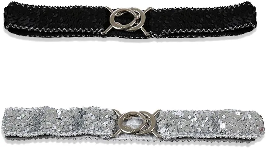 Uxcell Ladies Sequins Decor Metal Interlooking Buckles Elastic Waist Belt