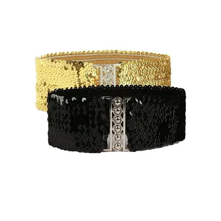 uxcell Lady Sequins Decor Metal Interlooking Buckles Elastic Waist Belt