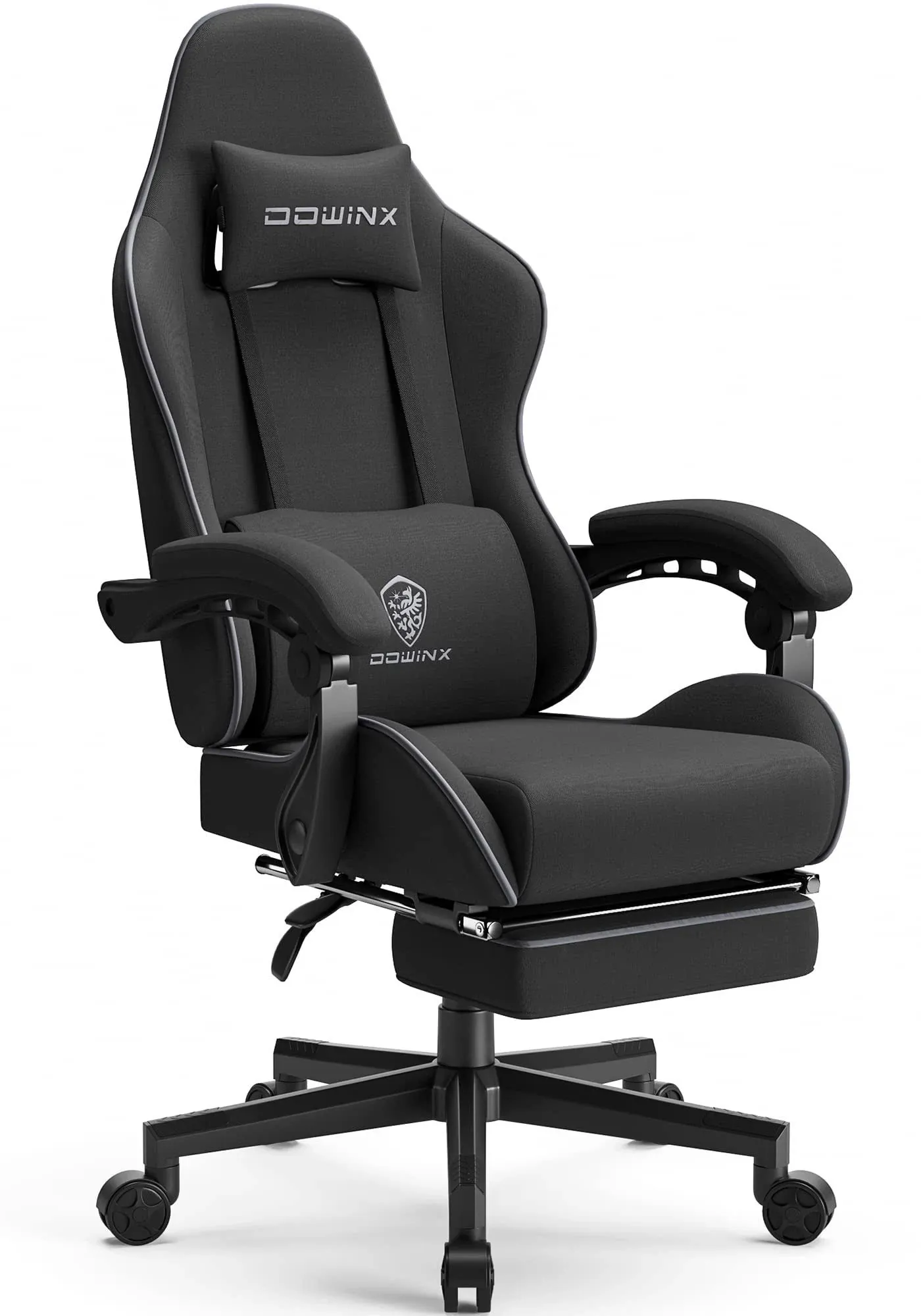 Dowinx Gaming Chair Fabric with Pocket Spring Cushion, Massage Game Chair Cloth with Headrest, Ergonomic Computer Chair with Footrest 290LBS, Grey