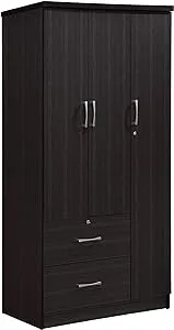 Hodedah 3-Door Armoire with 2-Drawers, 3-Shelves in Chocolate