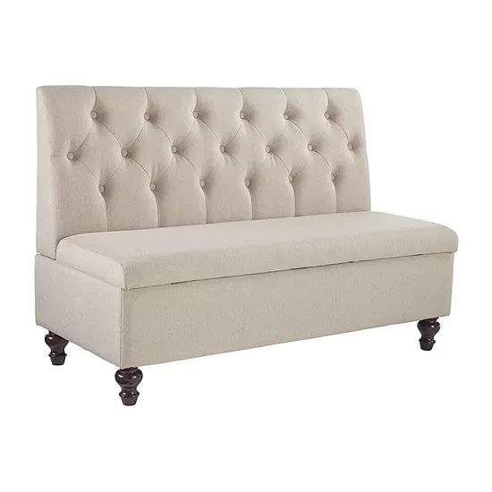 Signature Design by Ashley Gwendale French Country Tufted Back Storage Bench, Beige