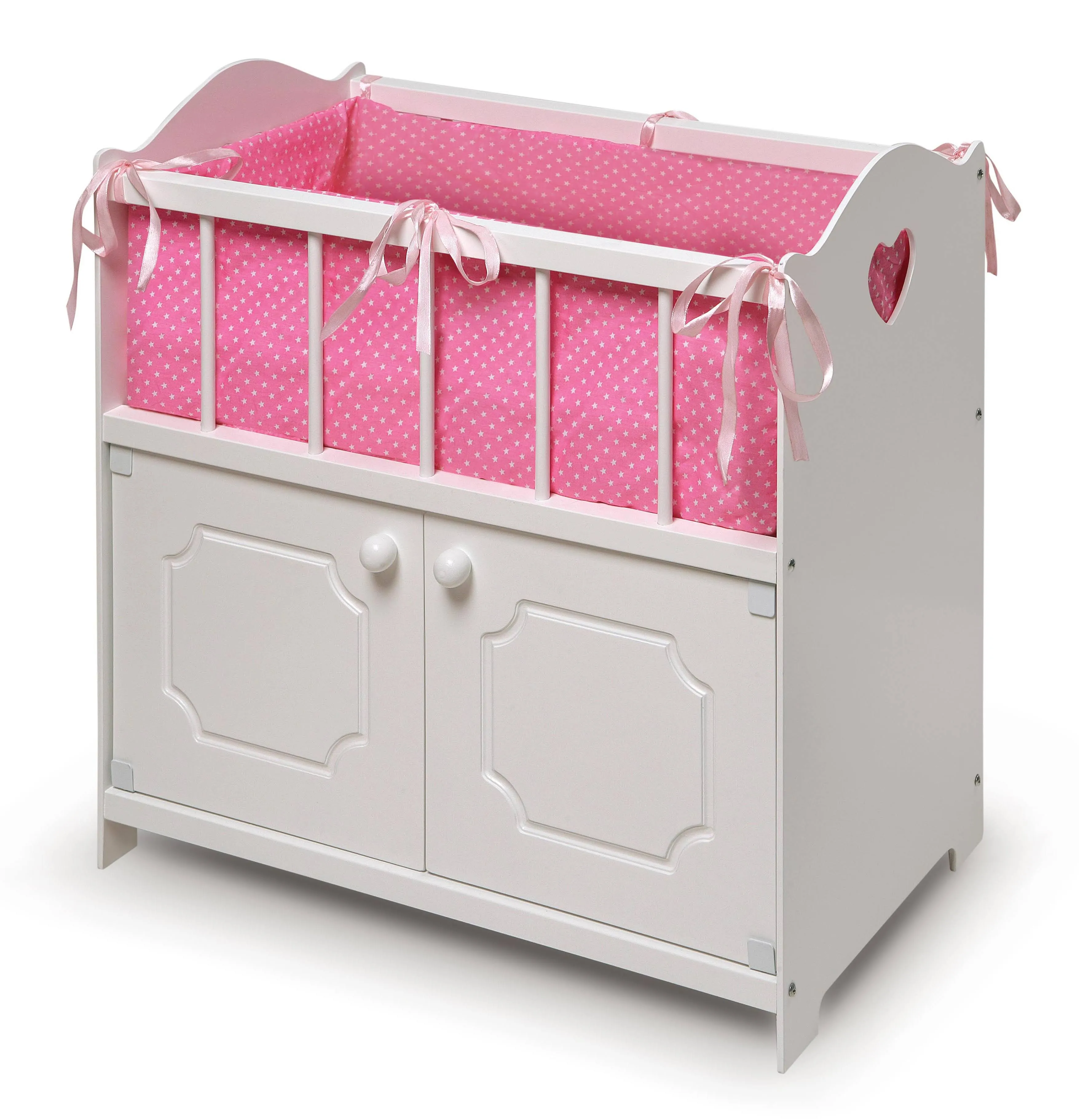 Storage Doll Crib w/ Bedding and Free Personalization Kit in White - Badger Basket 19000