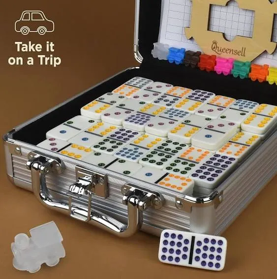 Mexican Train Dominoes Set Double 15, Dominoes Set for Adults and Family, Mex...